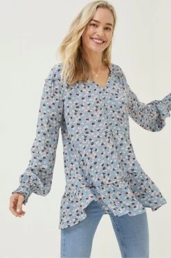 FatFace Blue Dylan Tonal Longline Blouse