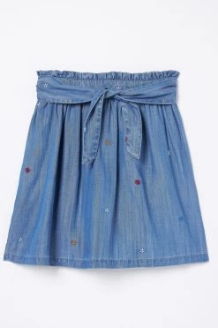 FatFace Blue Hallie Flower Embroidered Tie Skirt