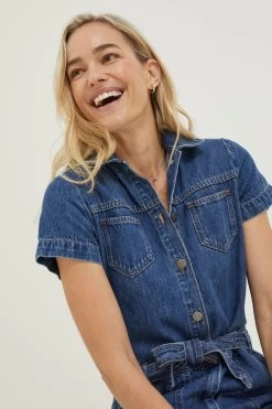 FatFace Blue Imogen Short Sleeve Boilersuit -Fashion Clothing Store 177946s4