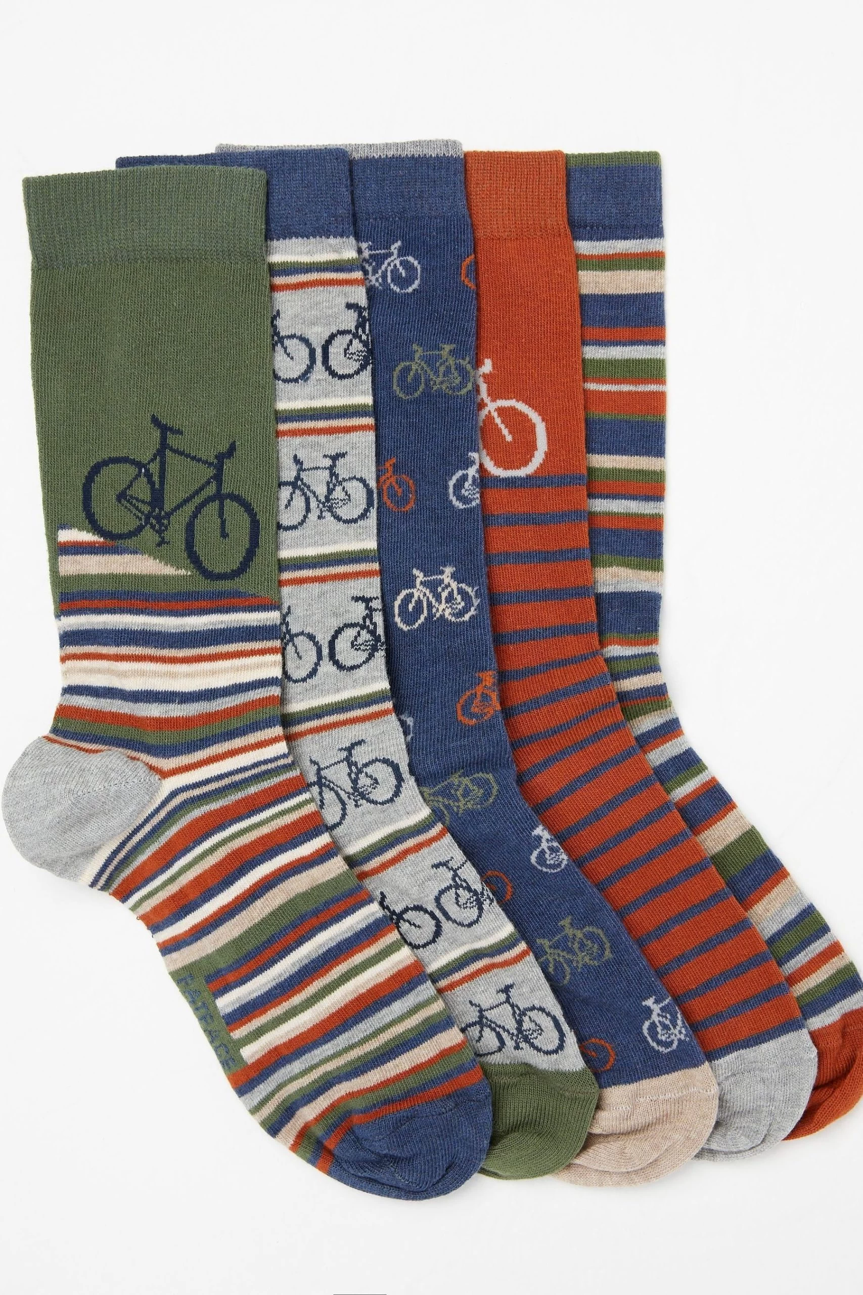 FatFace Green Bike Socks 5 Pack 1 FatFace Green Bike Socks 5 Pack