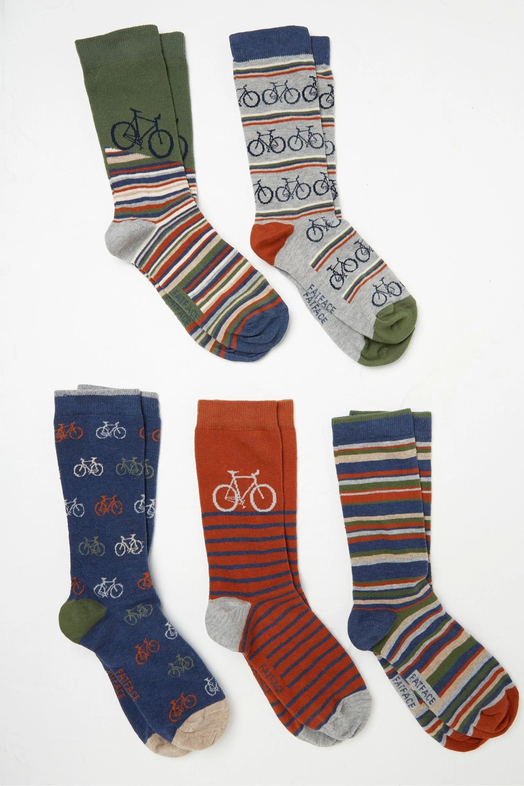 FatFace Green Bike Socks 5 Pack 2 FatFace Green Bike Socks 5 Pack - Image 2