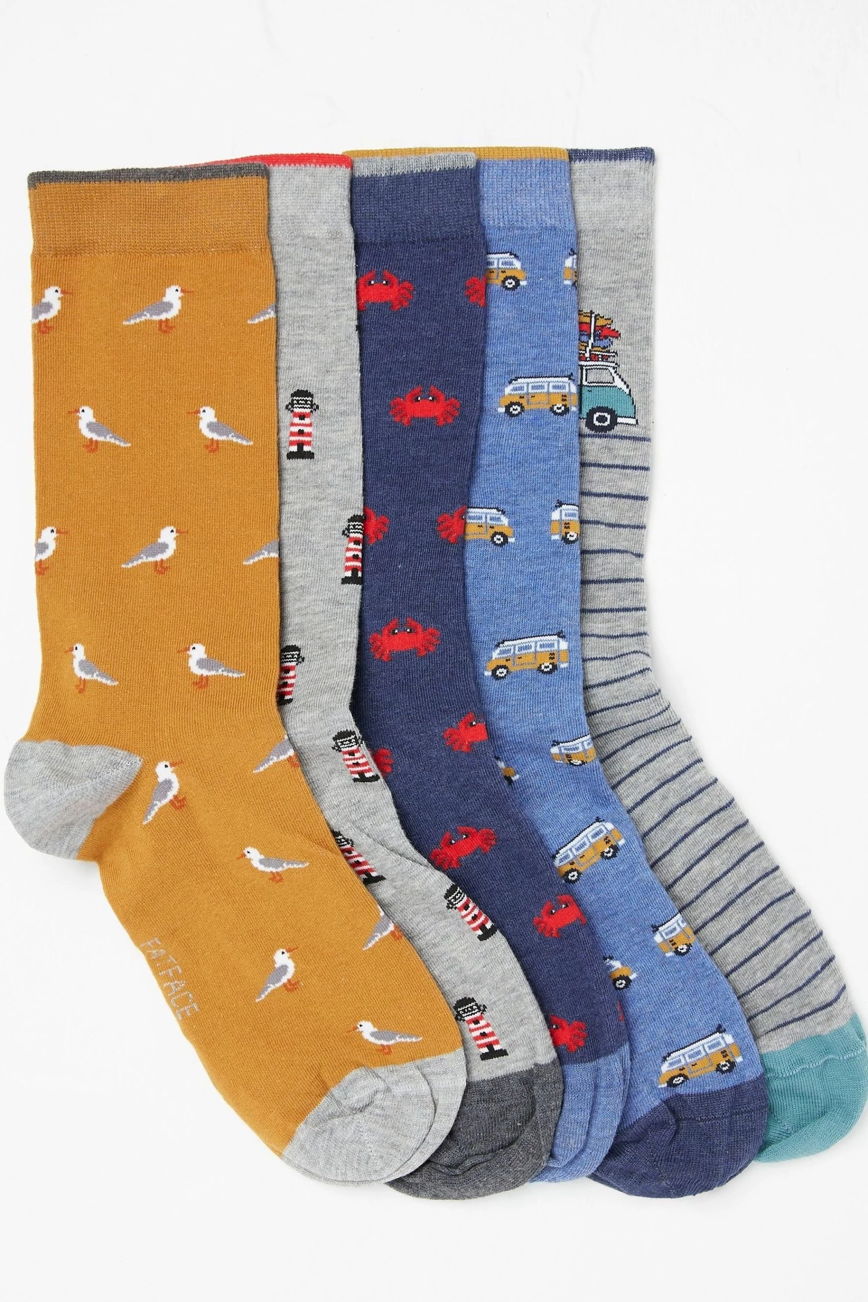 FatFace Yellow Seaside Socks 5 Pack 1 FatFace Yellow Seaside Socks 5 Pack