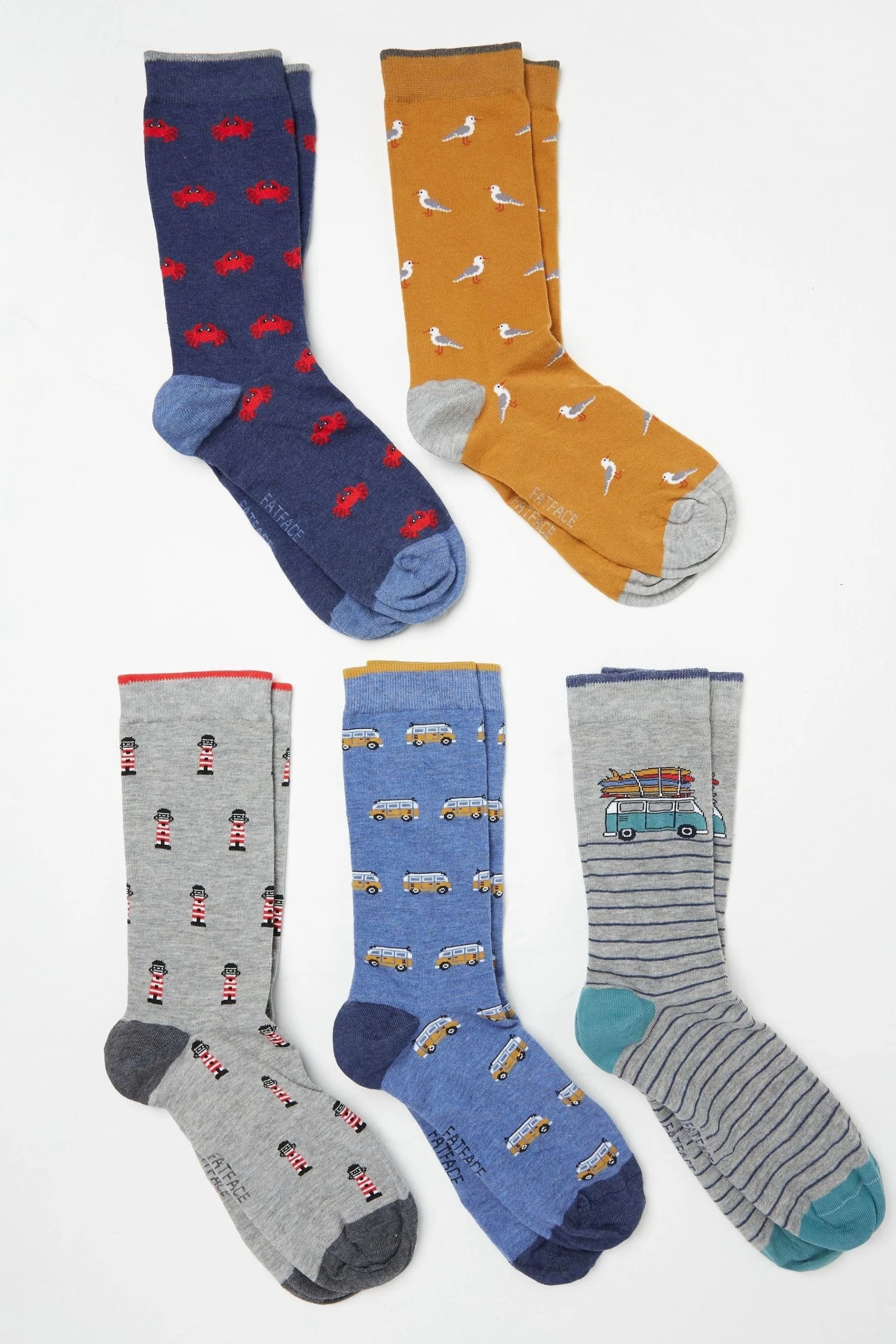 FatFace Yellow Seaside Socks 5 Pack 2 FatFace Yellow Seaside Socks 5 Pack - Image 2