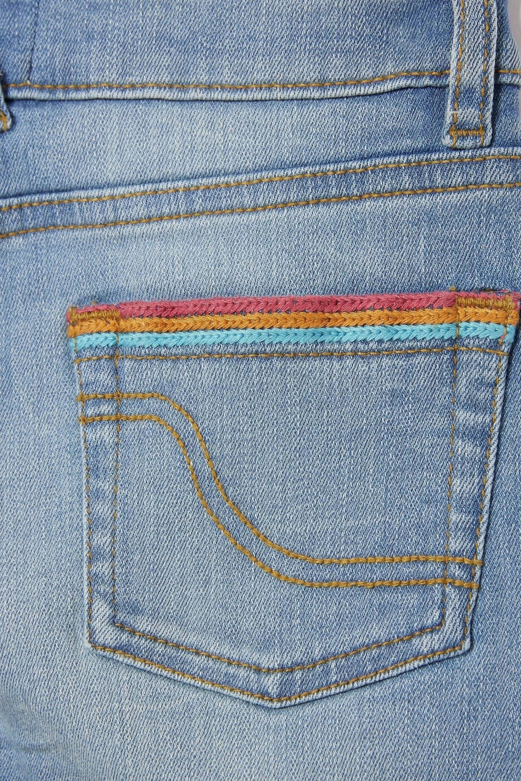 FatFace Blue Rainbow Embroidered Denim Shorts 2 FatFace Blue Rainbow Embroidered Denim Shorts - Image 2
