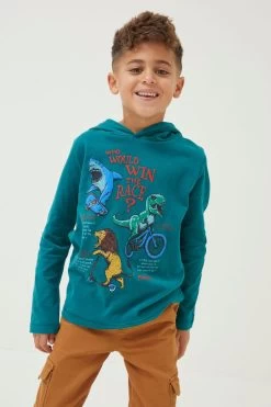 FatFace Green Creature Graphic Hooded T-Shirt