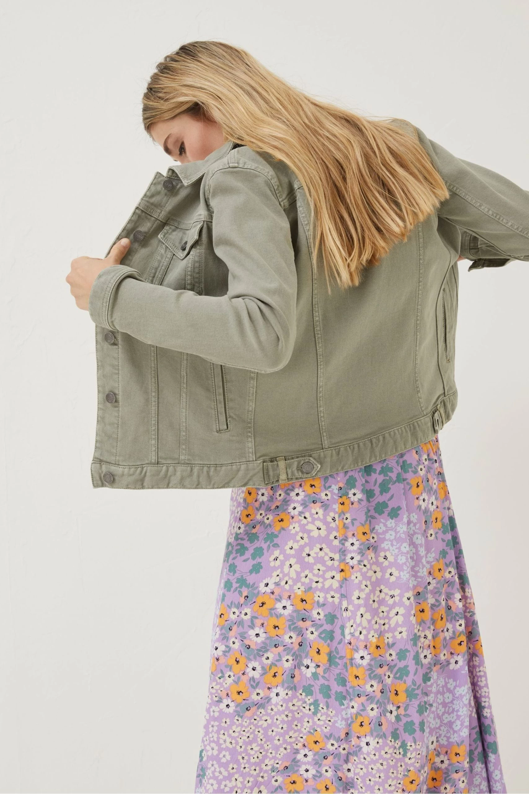 FatFace Green Tasha Denim Jacket 2 FatFace Green Tasha Denim Jacket - Image 2