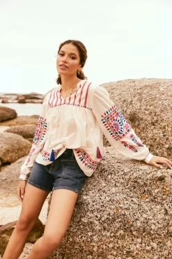 FatFace Natural Ida Embroidered Blouse