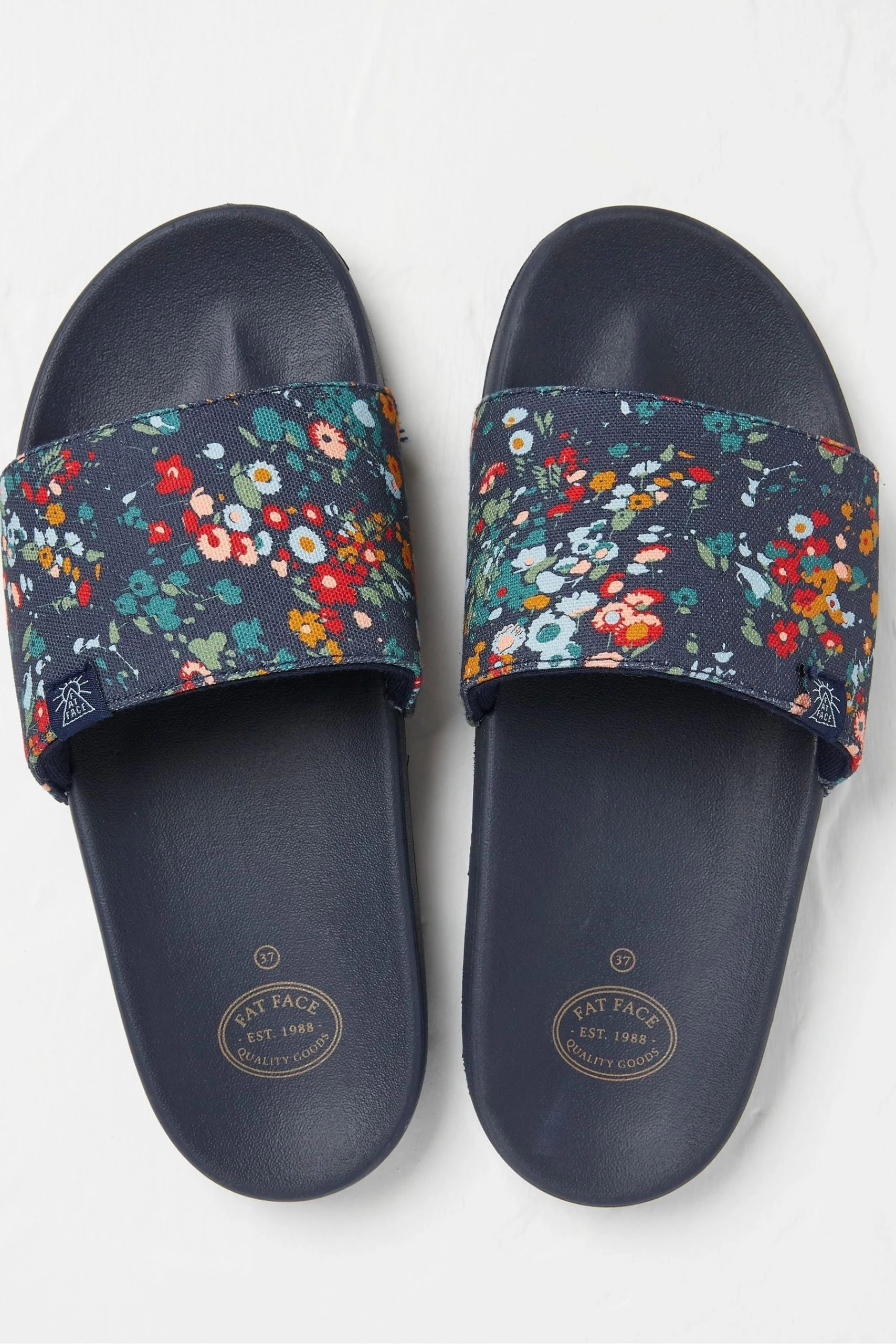 FatFace Blue Floral Print Sliders 2 FatFace Blue Floral Print Sliders - Image 2