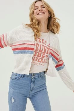 FatFace Natural Anna Placement Stripe Cardigan -Fashion Clothing Store 848616s3