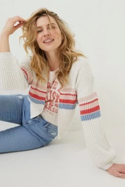 FatFace Natural Anna Placement Stripe Cardigan -Fashion Clothing Store 848616s4