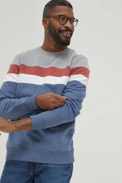 FatFace Grey Burley Stripe Crew Sweat Top