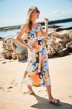 FatFace Blue Jayden Coastal Midi Dress