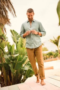 FatFace Green Plain Linen Shirt