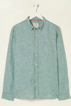 FatFace Green Plain Linen Shirt -Fashion Clothing Store A81 771s8