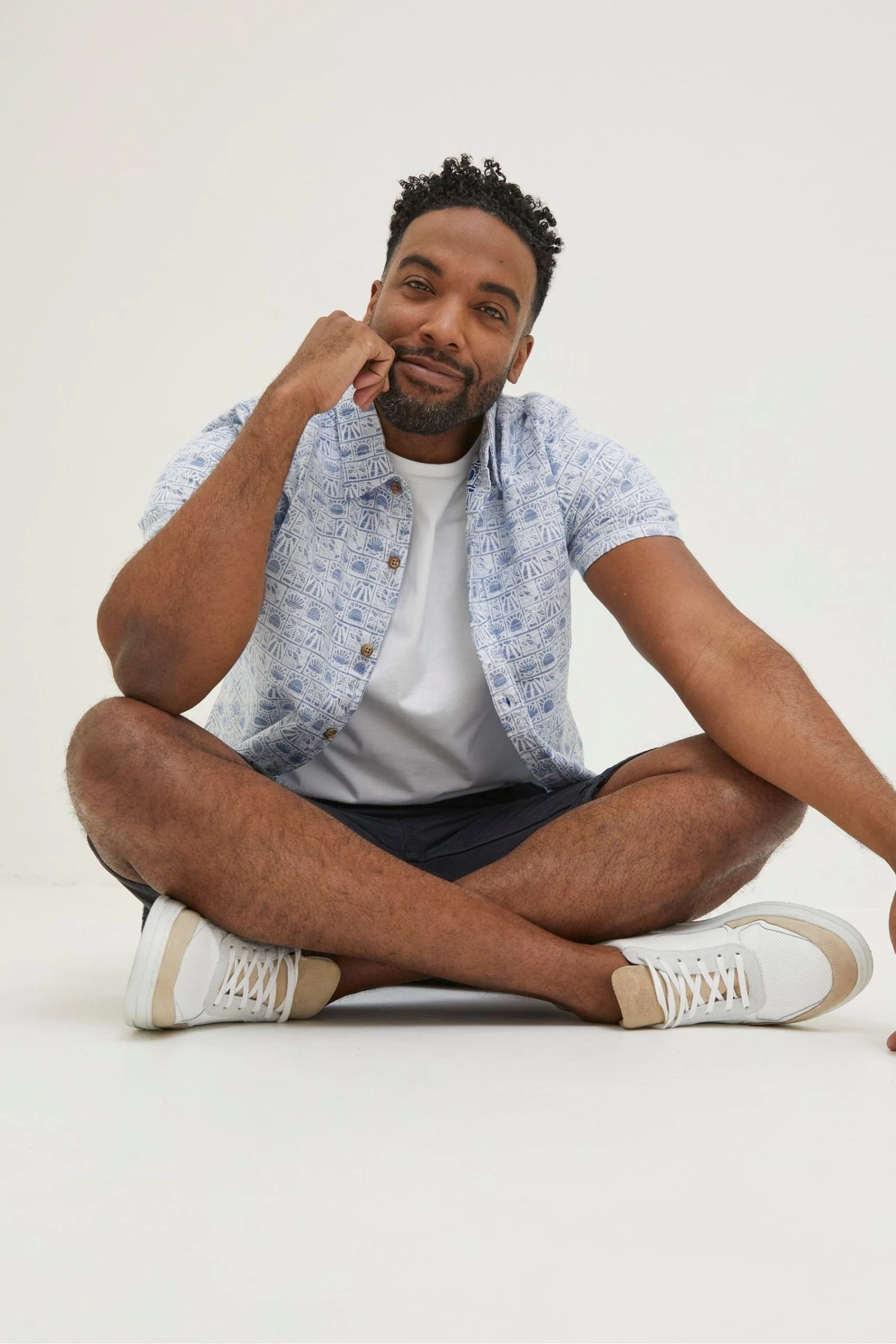 FatFace Blue Vintage Tile Print Shirt 4 FatFace Blue Vintage Tile Print Shirt - Image 4