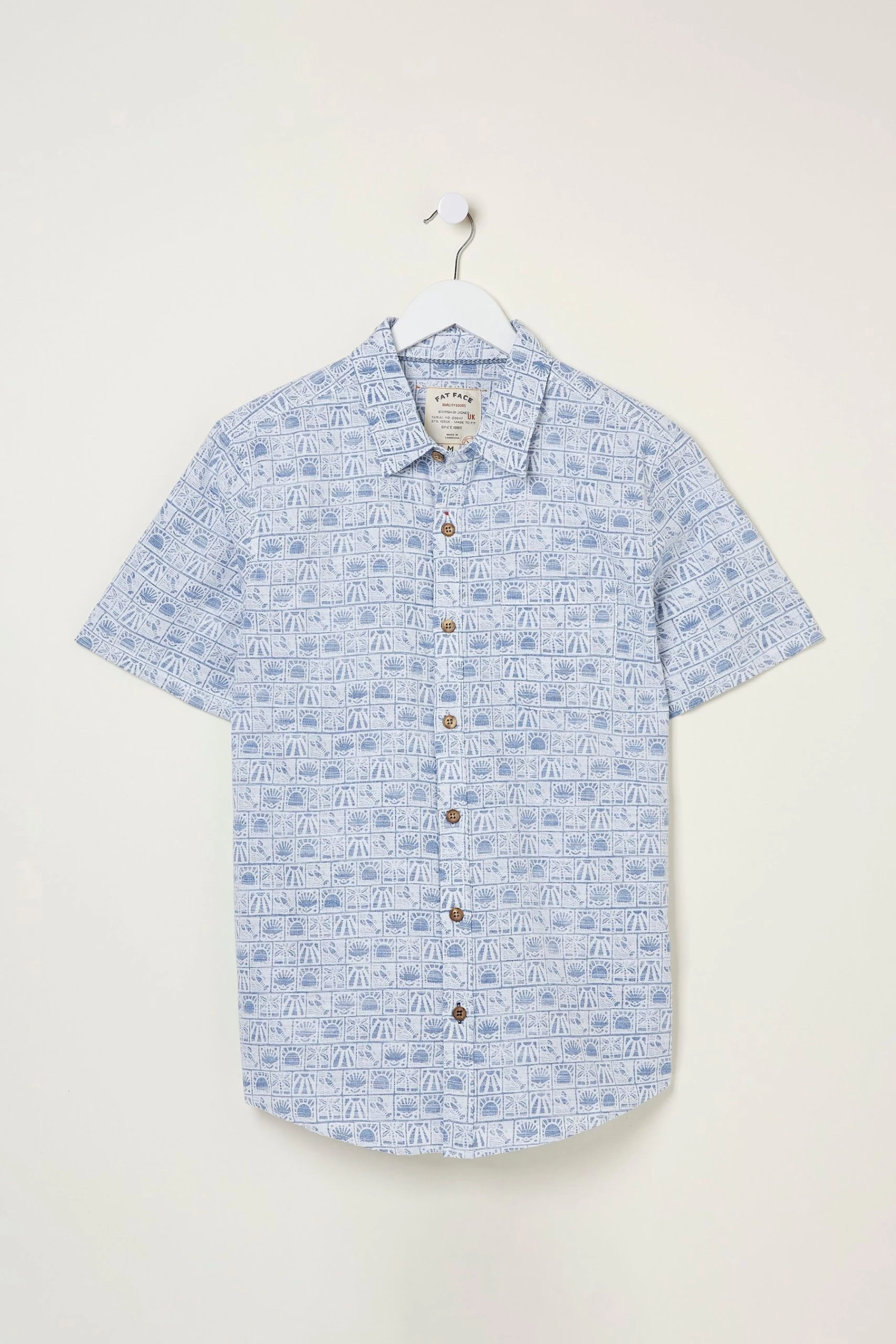 FatFace Blue Vintage Tile Print Shirt 5 FatFace Blue Vintage Tile Print Shirt - Image 5
