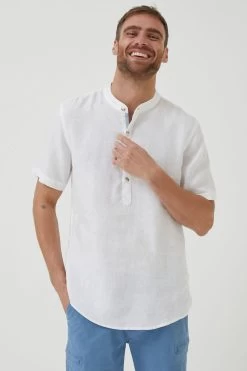 FatFace White Pop Over Linen Shirt