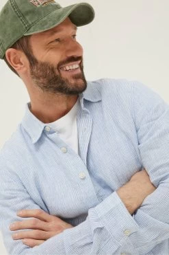 FatFace Blue Stripe Linen Shirt -Fashion Clothing Store A81999s3