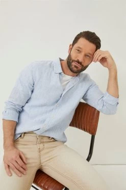 FatFace Blue Stripe Linen Shirt -Fashion Clothing Store A81999s4