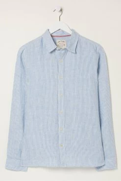 FatFace Blue Stripe Linen Shirt -Fashion Clothing Store A81999s5
