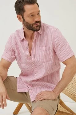 FatFace Pink Stripe Linen Shirt -Fashion Clothing Store A82084s4