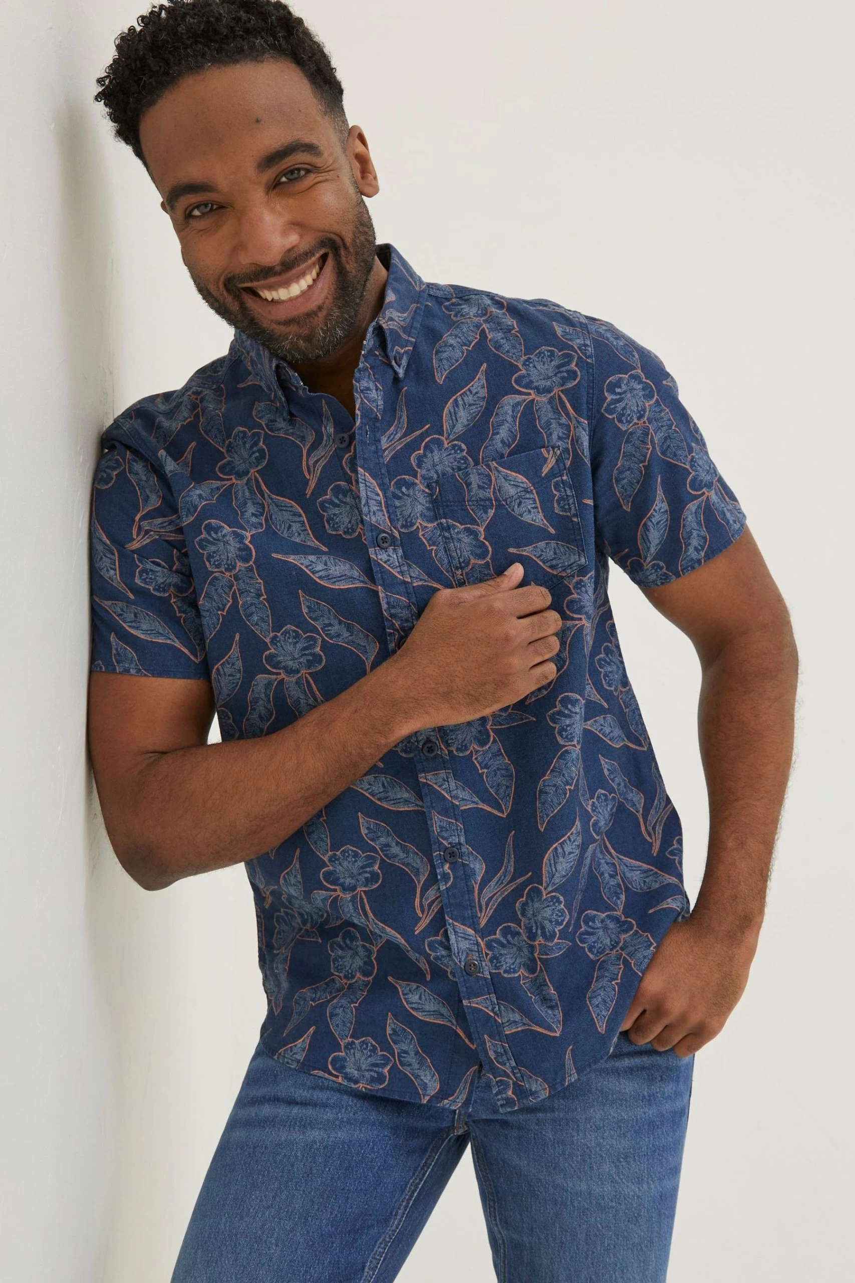 FatFace Blue Hibiscus Print Shirt 1 FatFace Blue Hibiscus Print Shirt