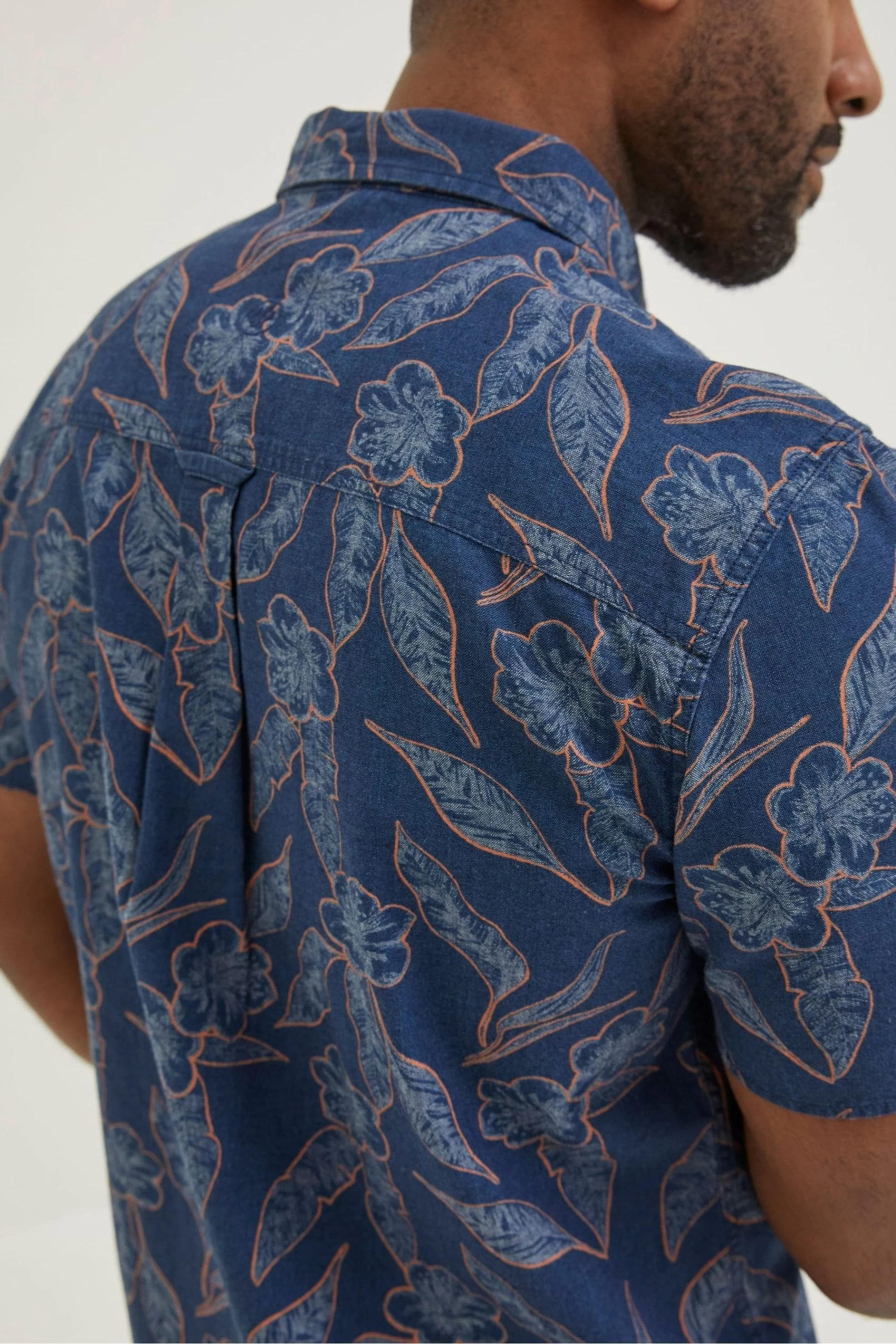 FatFace Blue Hibiscus Print Shirt 4 FatFace Blue Hibiscus Print Shirt - Image 4