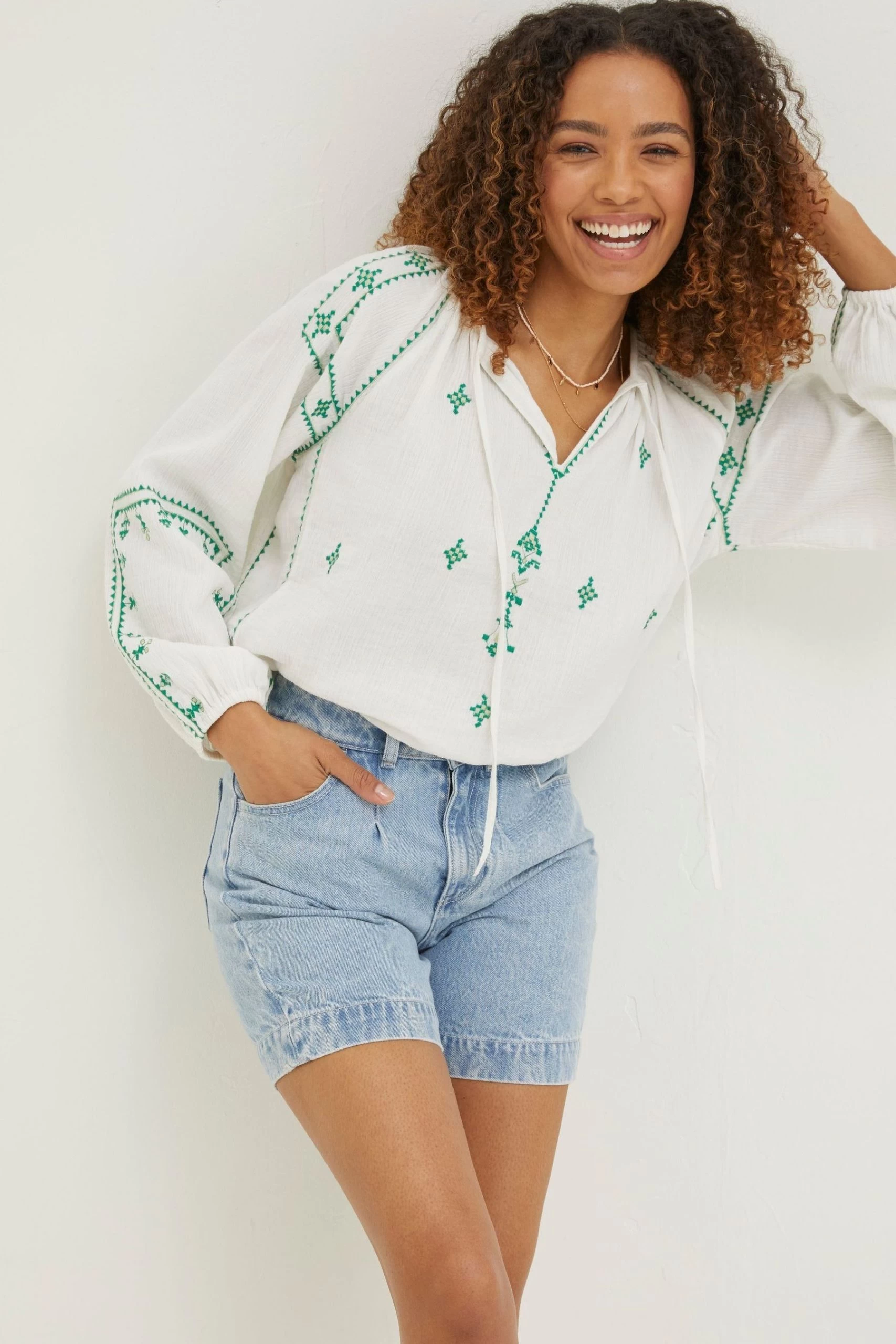 FatFace Dee Embroidered White Blouse 1 FatFace Dee Embroidered White Blouse