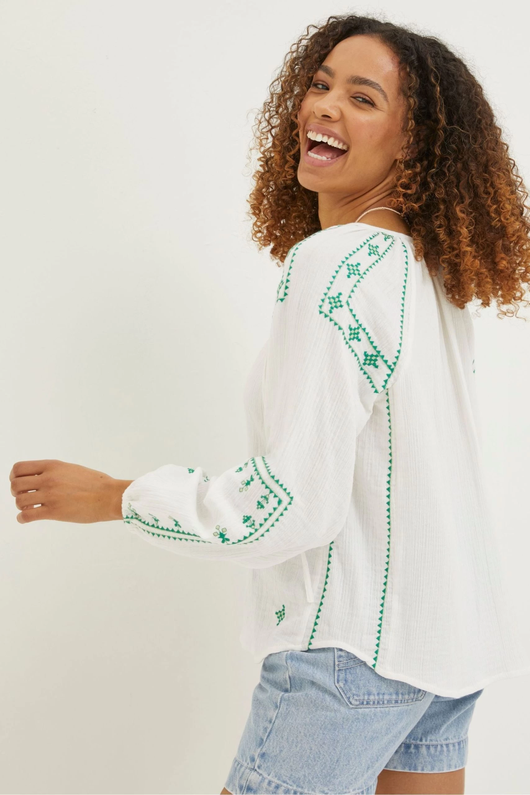 FatFace Dee Embroidered White Blouse 2 FatFace Dee Embroidered White Blouse - Image 2