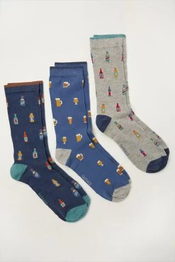 FatFace Blue Beer Socks 3 Pack