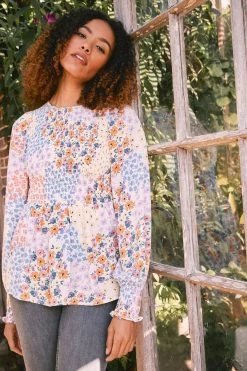 FatFace Natural Fran Meadow Patch Shirred Top