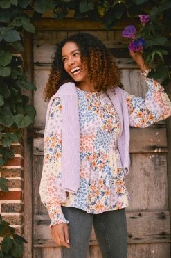 FatFace Natural Fran Meadow Patch Shirred Top -Fashion Clothing Store D57 531s3