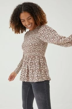 FatFace Fran Brown Meadow Spring Shirred Top