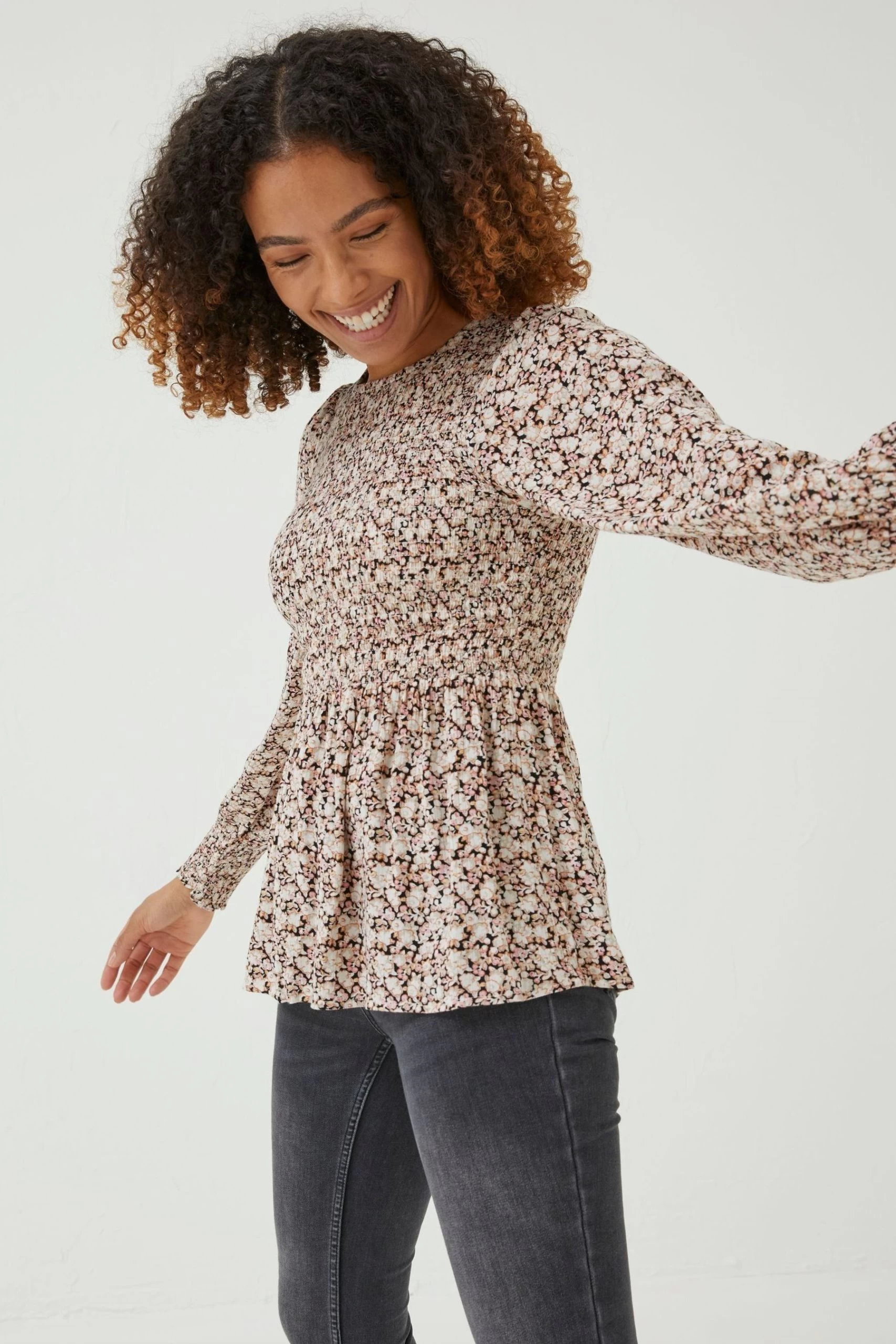 FatFace Fran Brown Meadow Spring Shirred Top 1 FatFace Fran Brown Meadow Spring Shirred Top