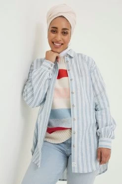 FatFace Blue Billie Stripe Longline Shirt