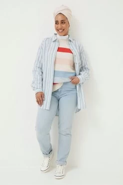 FatFace Blue Billie Stripe Longline Shirt -Fashion Clothing Store D57 534s3
