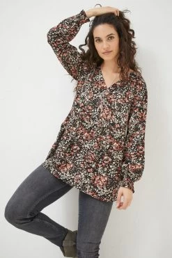 FatFace Dylan Blush Longline Black Blouse