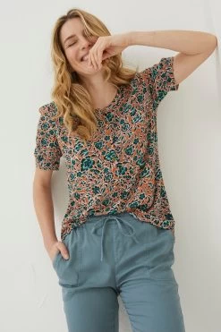 FatFace Orange Jodie Sketched Floral Blouse