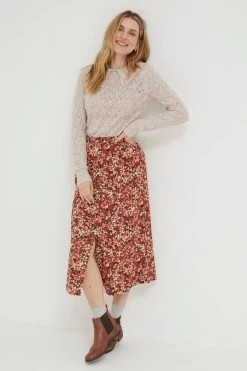 FatFace Hayward Blush Brown Midi Skirt -Fashion Clothing Store D57 566s3