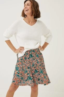 FatFace Orange Wynne Sketched Floral Skirt
