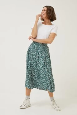 FatFace Green Millie Ditsy Pears Midi Skirt -Fashion Clothing Store D57 593s3