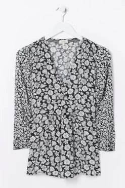 FatFace Frankie Springtime Wrap Black Blouse -Fashion Clothing Store D57 598s5