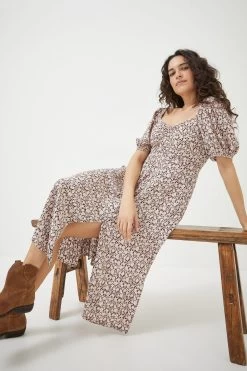 FatFace Tania Meadow Spring Midi Brown Dress -Fashion Clothing Store D57 773s6