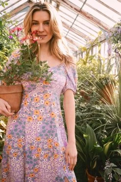 FatFace Purple Tania Meadow Midi Dress -Fashion Clothing Store D57 774s3