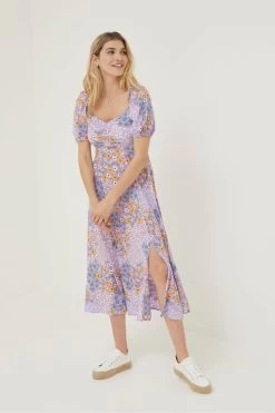 FatFace Purple Tania Meadow Midi Dress -Fashion Clothing Store D57 774s6