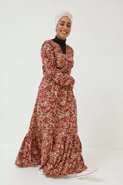 FatFace Joyce Blush Floral Maxi Brown Dress