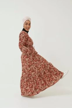 FatFace Joyce Blush Floral Maxi Brown Dress -Fashion Clothing Store D57 775s3