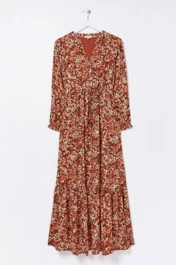 FatFace Joyce Blush Floral Maxi Brown Dress -Fashion Clothing Store D57 775s6