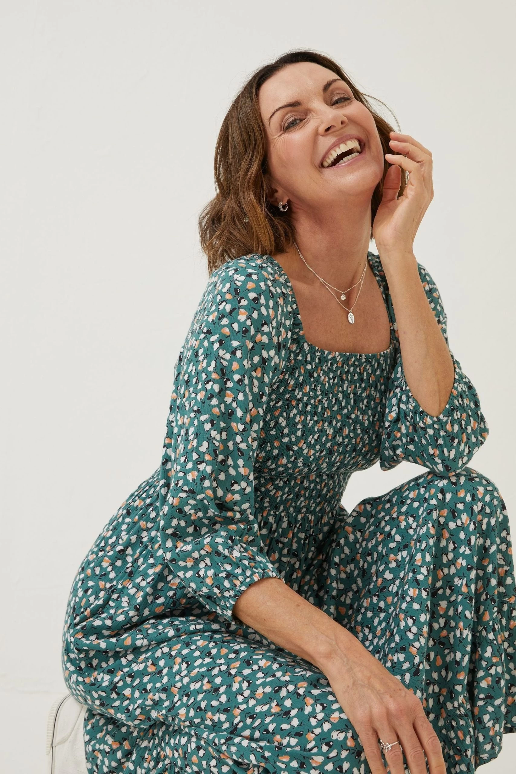 FatFace Green Adele Ditsy Pears Midi Dress 5 FatFace Green Adele Ditsy Pears Midi Dress - Image 5