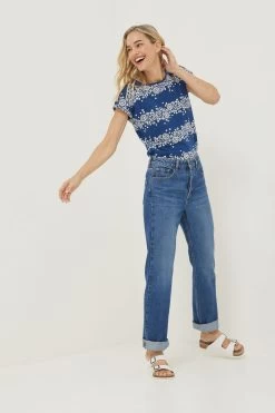 FatFace Blue Ivy Batik Stripe Graphic T-Shirt -Fashion Clothing Store D57 794s3